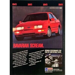 Lincoln Mercury XR4Ti Turbo from Germany "Bavarian Scream" Vintage Print Ad 1989